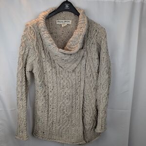 Aran Mor Cream Cable Knit Sweater Cardigan Size M In EUC